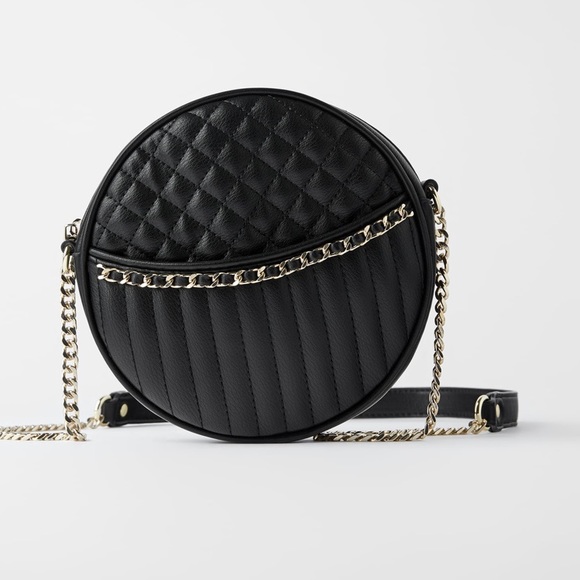 Zara Handbags - Zara quilted chain leather  round crossbody
